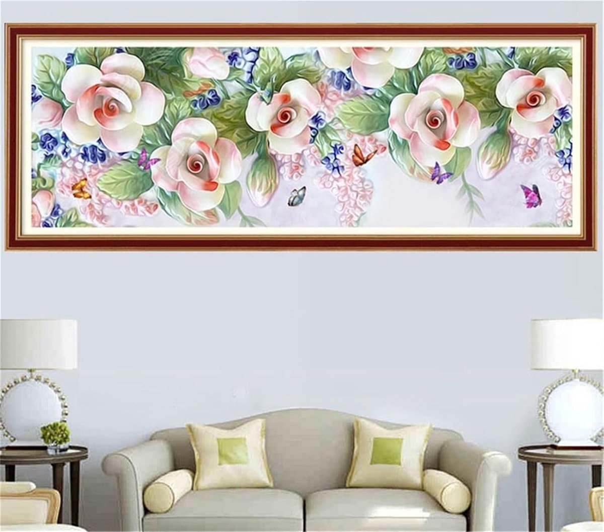 Schilderij roze bloemen, grote diamant schilderij op cijfers voor volwassenen 30x60cm/12x24inch, Crystal Art volledige ronde boor borduurwerk kits, kinderen 5D diamant kunst ambachten voor thuis kamer decor