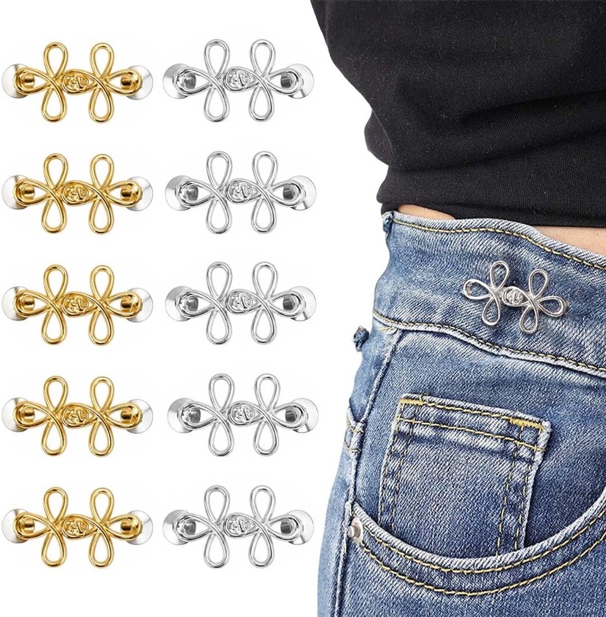 Knopen met 6 bladen, gesp voor het strikken van de broek van legering, clip voor het verminderen van de taille van de broek zonder naaien, klein en onzichtbaar