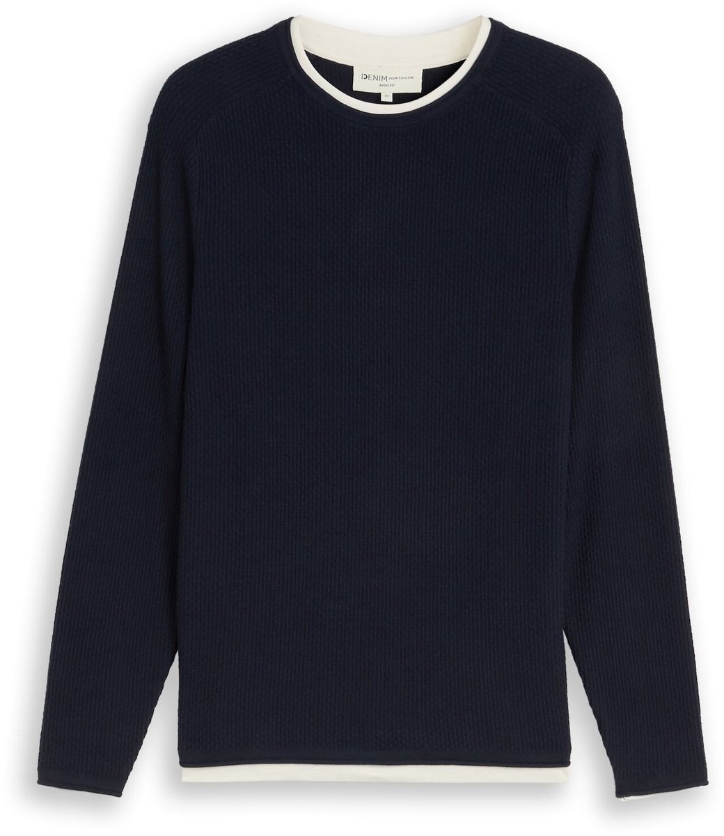 Tom Tailor Denim - Gebreide trui in 2-in-1-look - Maat M - sky captain blue