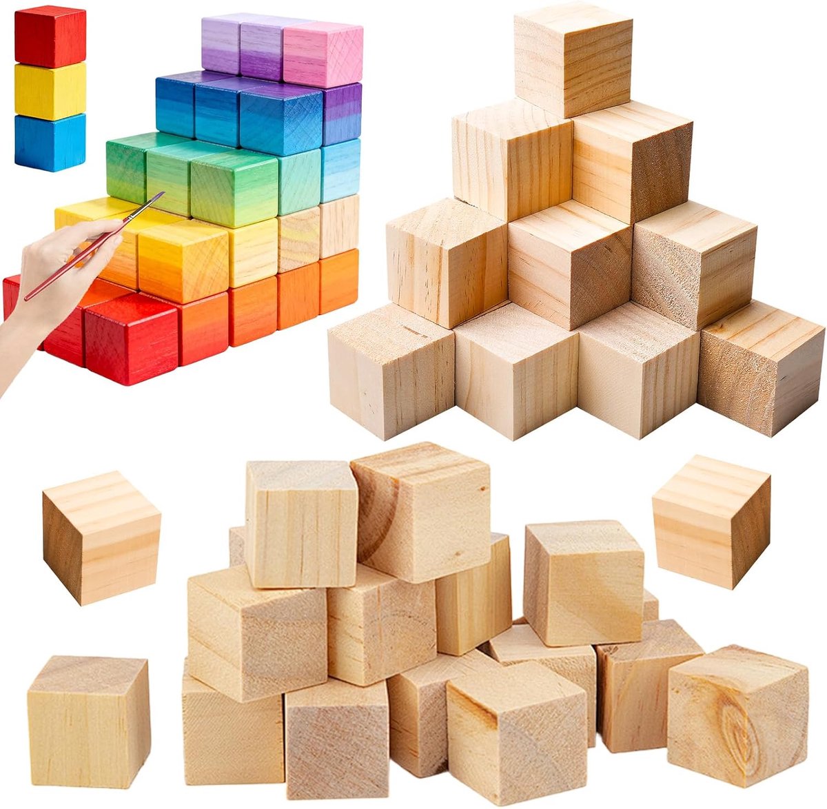 50 stuks kleine houten blokjes, 40 * 40 mm natuurlijke lege DIY houtblokken, houten klotjes om te knutselen, houten ruwe blokken om te beschilderen, hout om te snijden voor bouwblokken, beschilderen