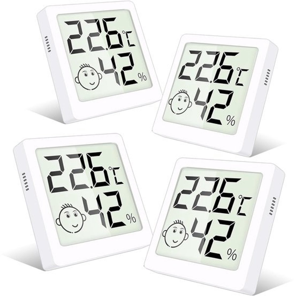 Hygrometer en Temperatuurmeter voor Binnen - Mini Luchtvochtigheidsmeter voor Woonkamer, Babykamer en Broeikas - Set van 4