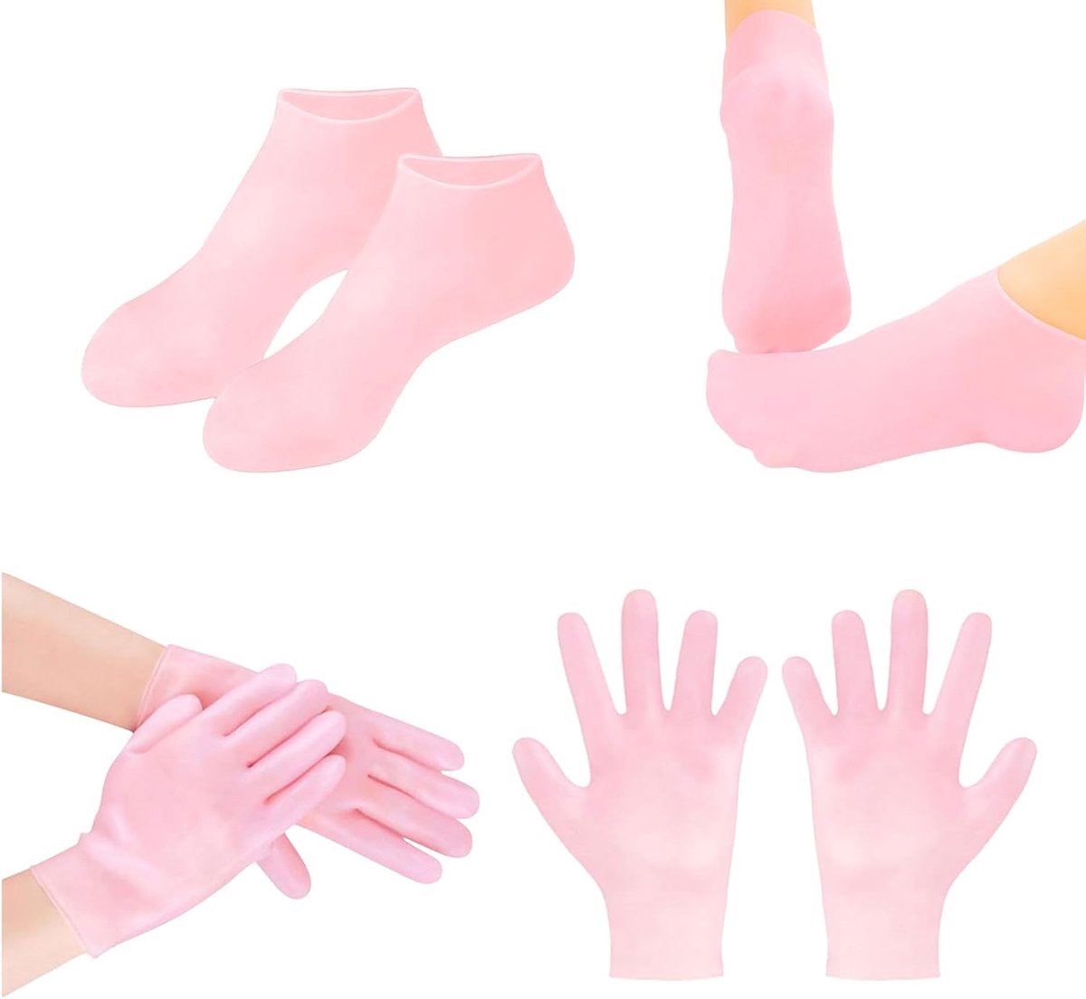 1 paar siliconen sokken + siliconen handschoenen voor droge en gebarsten voeten, hydraterende siliconen sokken voor dames, siliconen sokken voor voetverzorging na pedicure