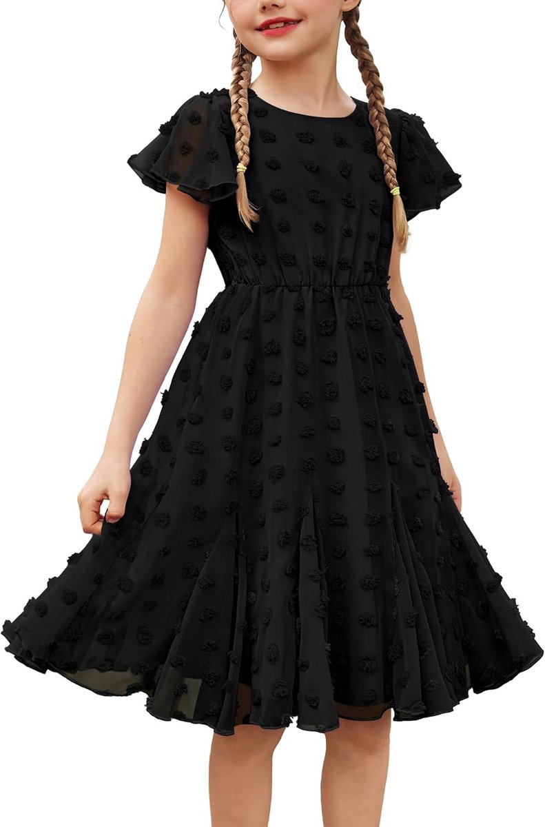Meisjesjurk met korte mouwen, prinsessenjurk voor meisjes, A-lijn, elegante trouwjurk voor feestjes, effen, schoolkleding, kleding voor meisjes van 3 tot 12 jaar