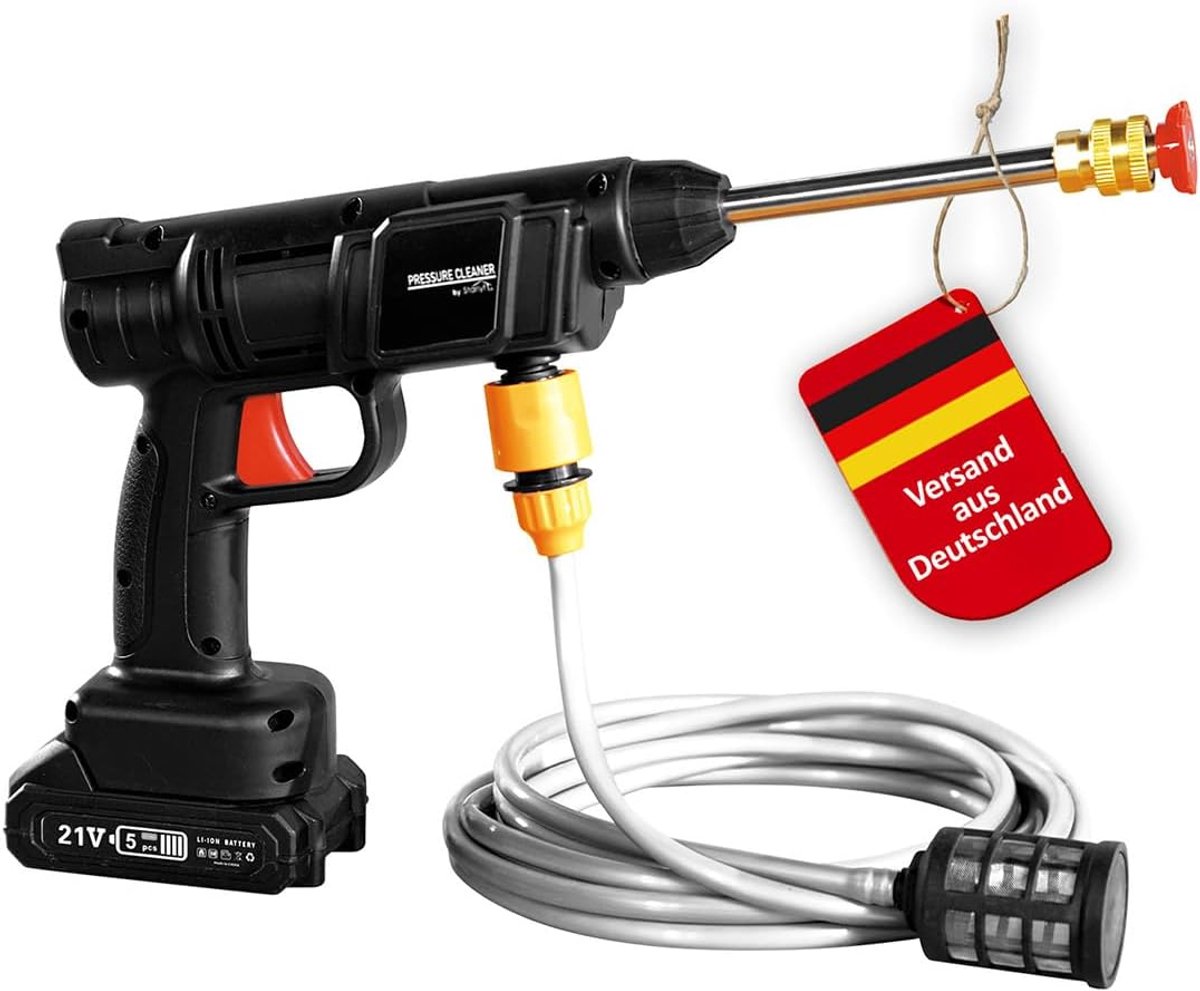 Pressure Cleaner Accu-drukreiniger, 12-delig, professioneel drukreinigingspistool, auto met accu en waterslang 5 m, mobiele drukreiniger voor terras, tuin