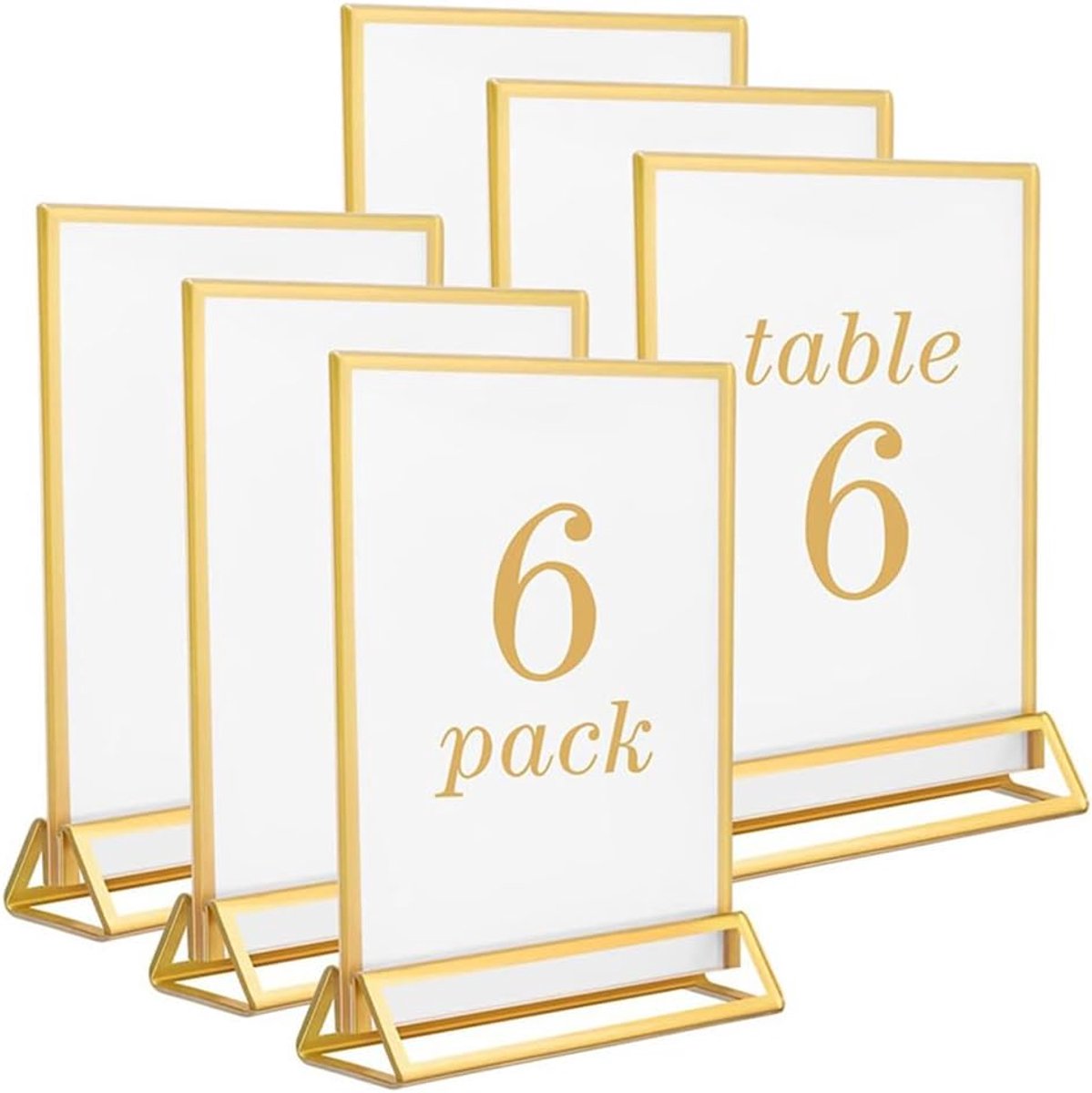 Standaard acryl tafelstandaard (6 stuks), gouden acryl fotolijst, heldere dubbelzijdige menuhouder voor foto's, bruiloft tafelnummers