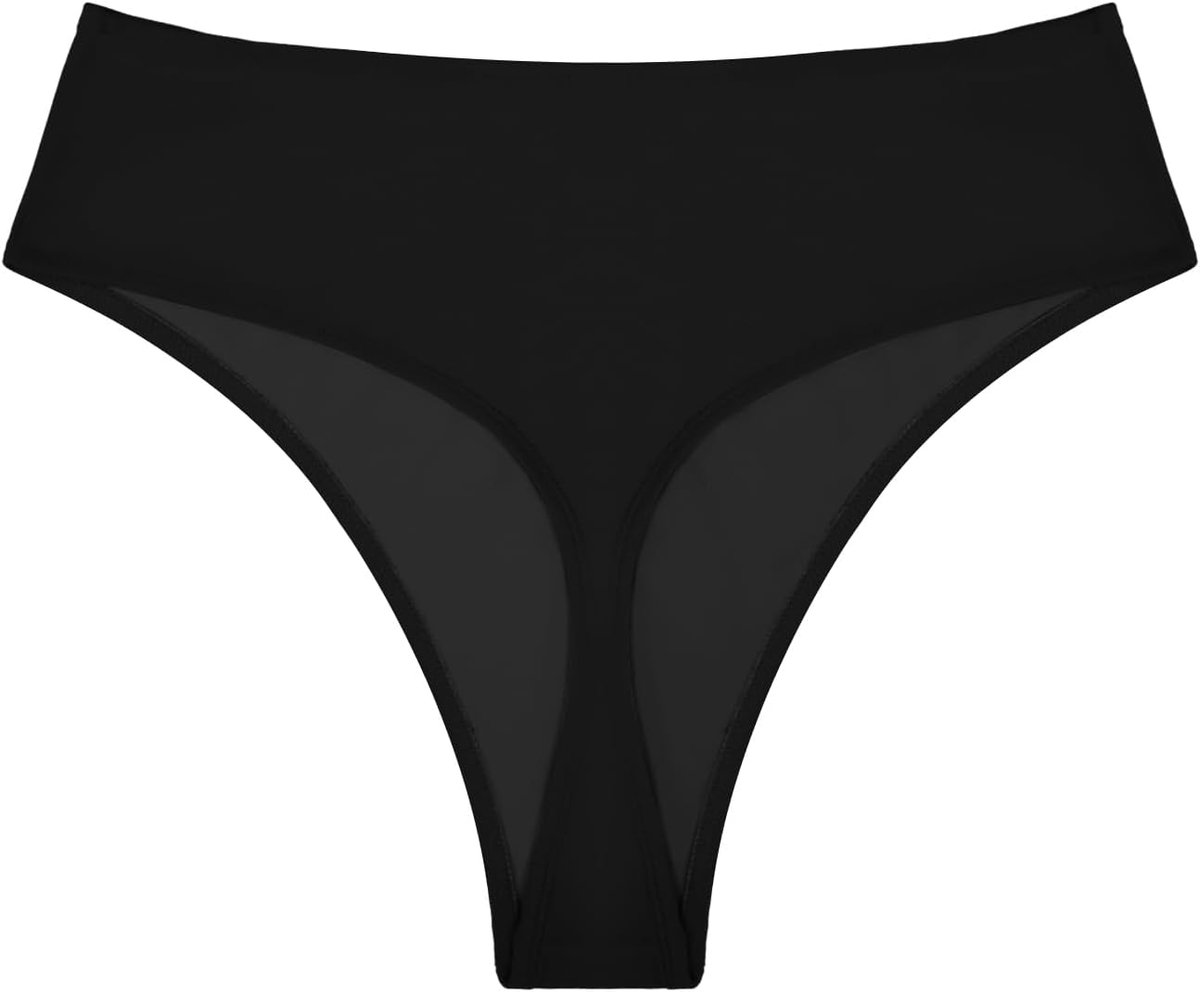 Women's Thong Rave Bottoms High Waisted High Cut Bikini Bottoms, Black, XS