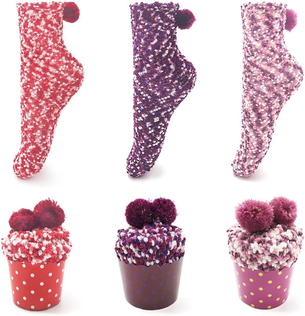 Sokken, cupcakes, design, pluizig, gezellig, zacht, dik, warme kerstsokken met geschenkdoos
