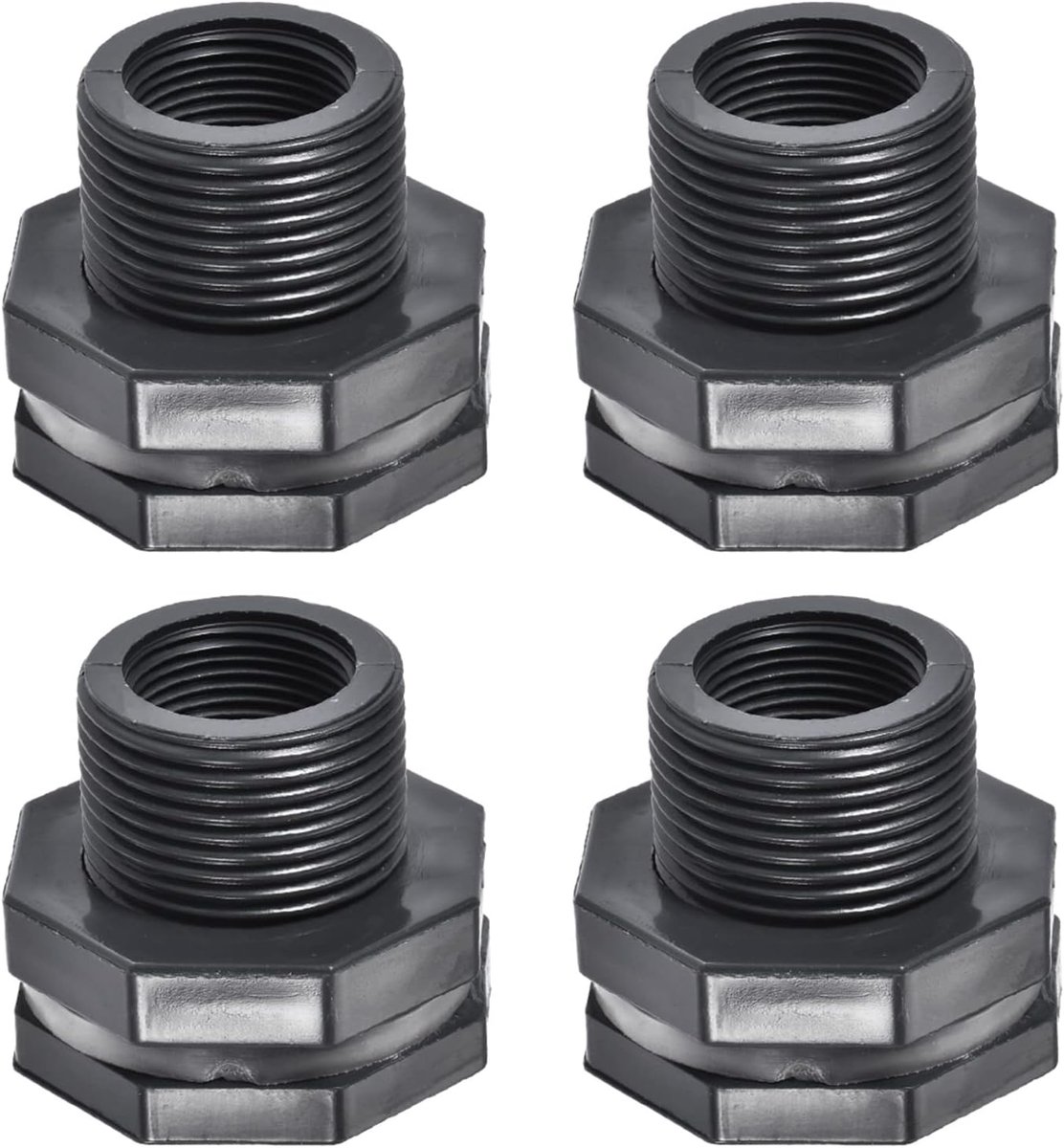 PVC schotwand fittingen - dubbele schroefdraad schotwand water tank aansluiting met siliconen afdichting toepassing aquarium (G3/4-bus 1,5 inch mannelijk grijs)