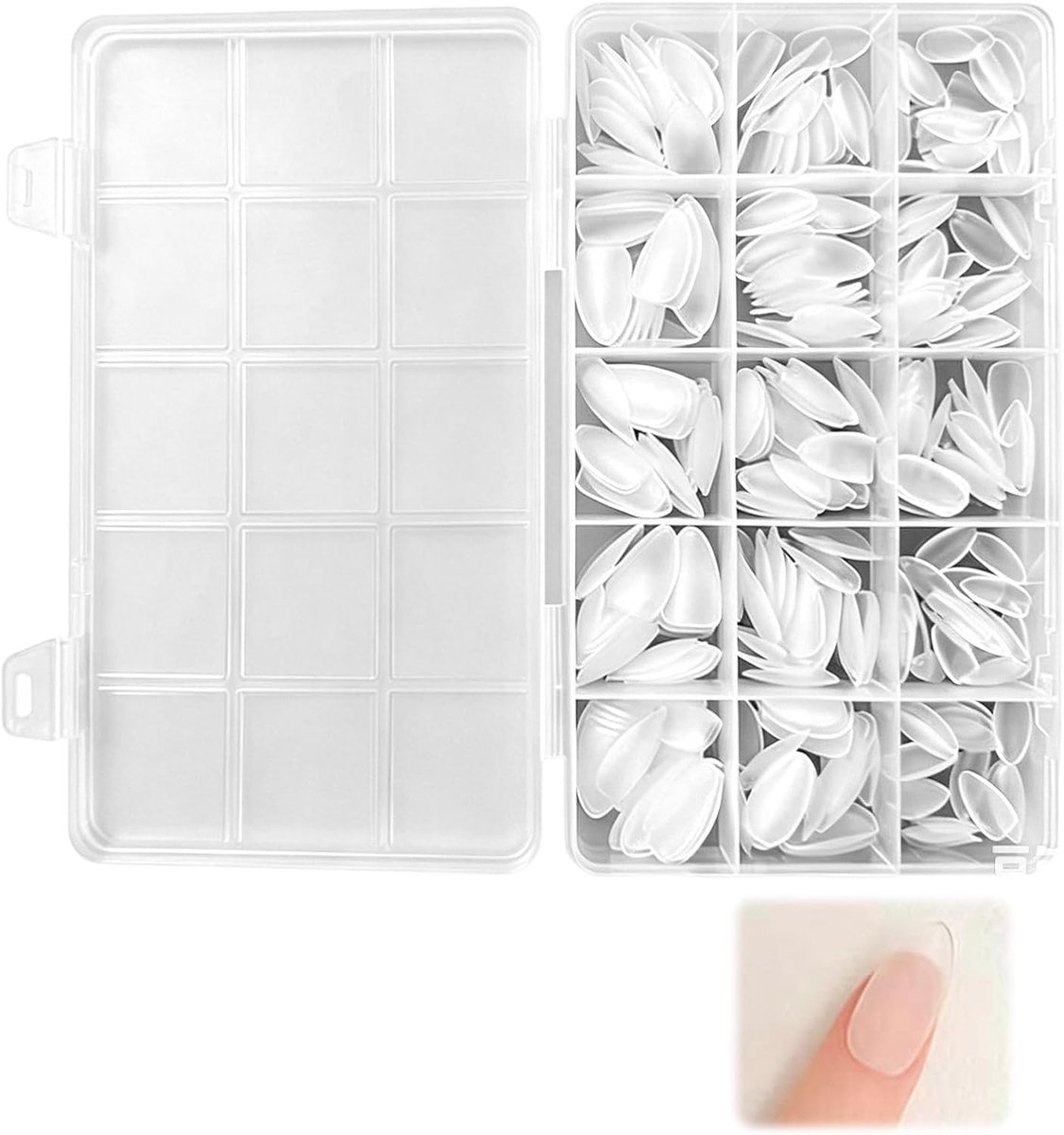 330 stuks nageltips, kort, amandel, semi-mat, full cover, nageltips, compatibel met gelnagels, 15 maten, zachte kunstnageltips voor nagelverlenging, gelnagels, doe-het-zelf, nail art, salon, thuis