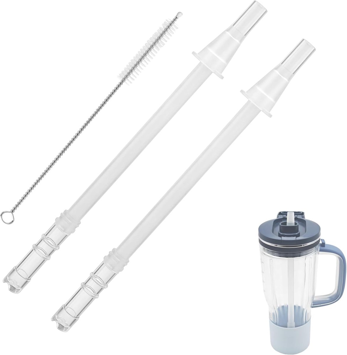 2 stuks afneembaar reserverietje voor Ninja BlendBoss Tumbler Mug 710 ml, herbruikbare rietjes borstels met reiniging, compatibel met Ninja BlendBoss Blender DB351 & DB301 serie