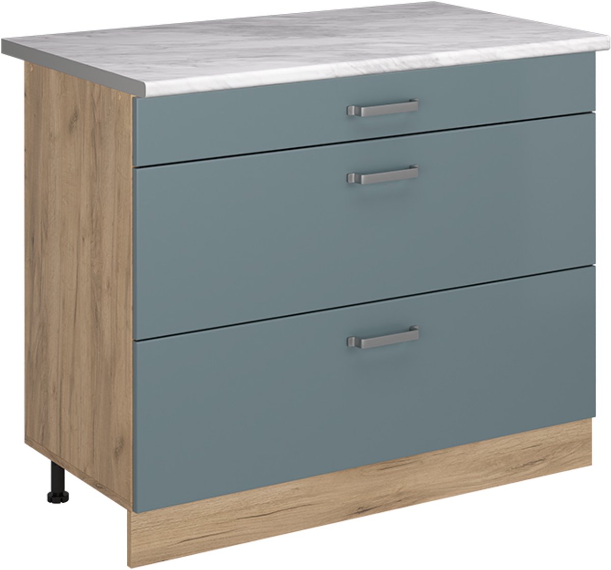 Vicco Keukenonderkast R-Line, Blauw-grijs/Goudkleurig Eiken, 100 cm marmer werkblad