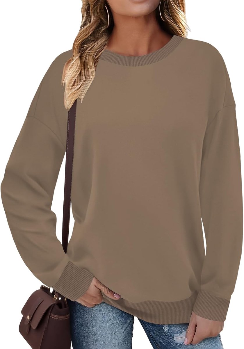 Trui dames sweatshirt lange mouwen ronde hals contrast lange mouwen