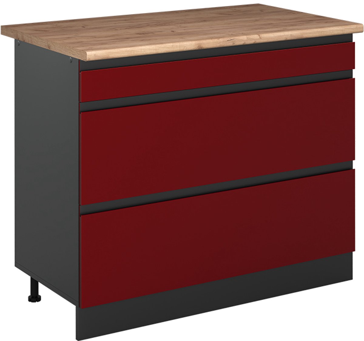 Vicco Keukenonderkast R-Line, Rood/Antraciet, 100 cm goudkleurig eiken werkblad