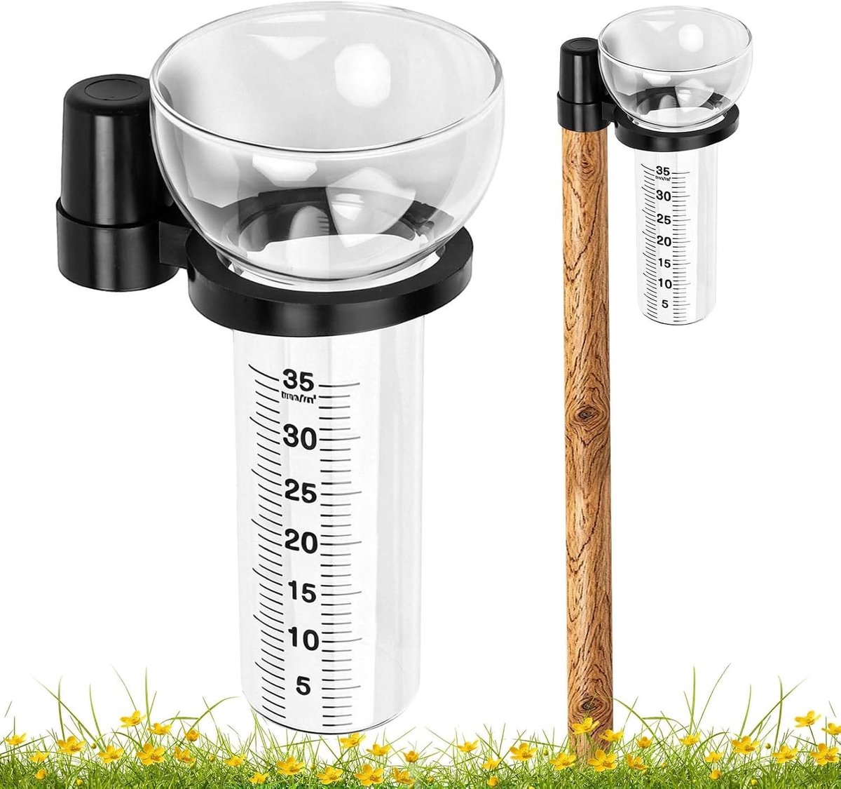 Frostbestendige Regenmeter voor de Tuin, Set van 2, 35 mm, Inclusief Houder voor Nauwkeurige Neerslagmeting