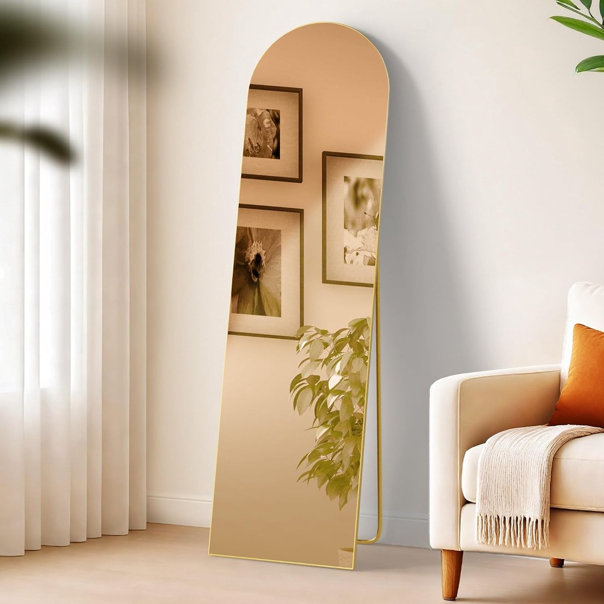 Moline Spiegel - spiegel staand - wandspiegel - spiegel staand volledige lengte - make up - passpiegel slaapkamer - verschillende maten -, Kleur:goud glans, Maat:140x40 cm