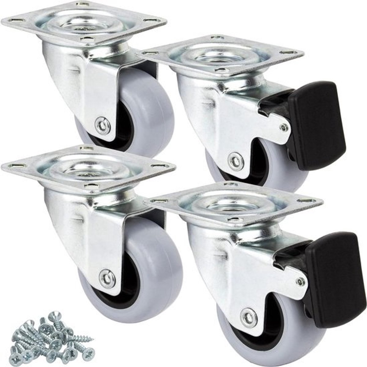 Meubelwielen set van 4 - zware zwenkwielen 50 mm - meubelwielen voor meubels - transportwielen met rem