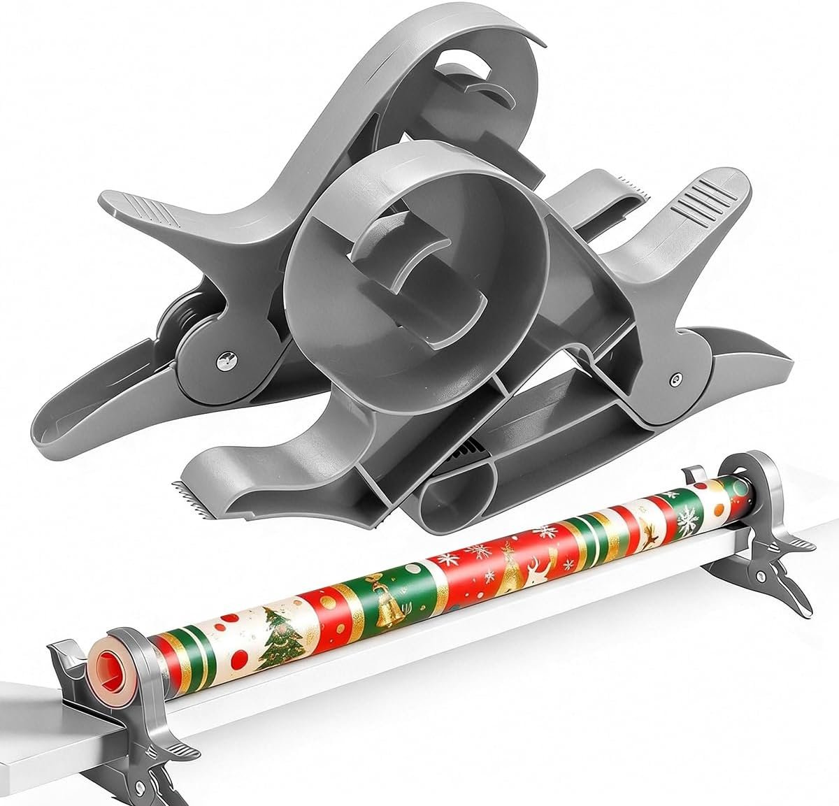 2 stuks Inpakpapiersnijder, cadeauverpakkingsnijder, snelle wikkelhouder met tapedispensers, inpakpapierrol en tape voor verjaardagen kerstcadeaus verpakking (rood) (grijs)