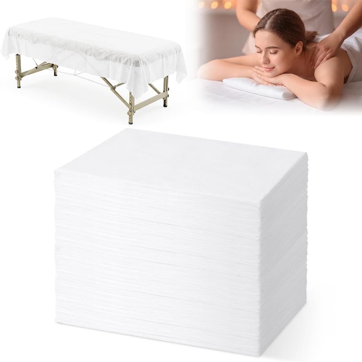 50 Stuks Wegwerp Laken voor Massagetafels - Zachte Niet-Geweven Bedekking voor Schoonheidssalons, Spa's en Hotels - 80x180 cm, Wit