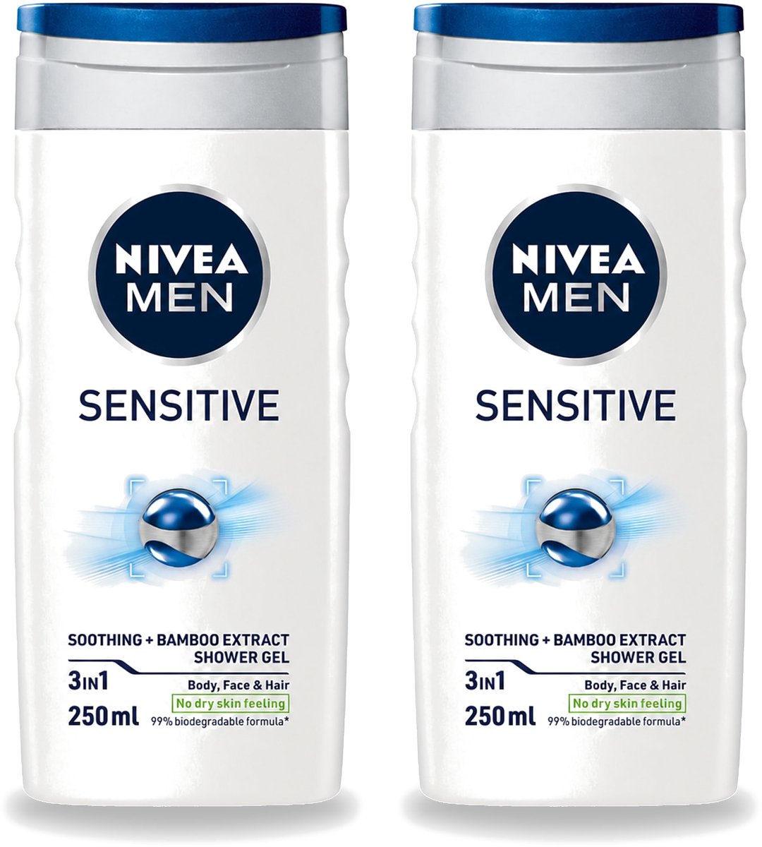 2 x Nivea - Men - Sensitive Douchegel - Hydraterend - 250 ml - Voordeelverpakking - 2 stuks