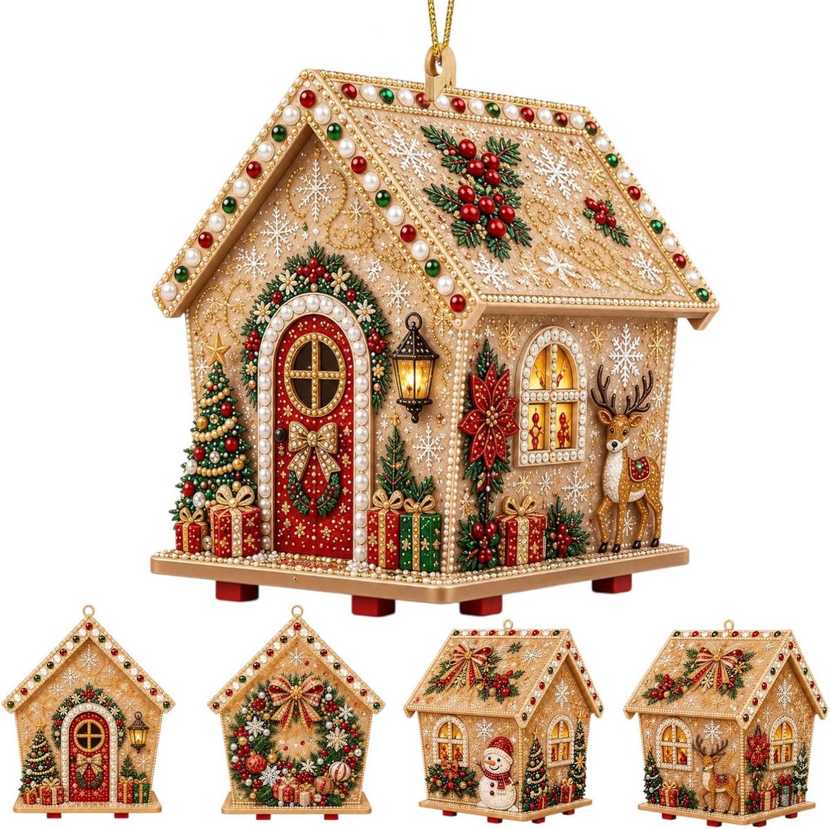 HisKes 3D DIY diamantschilderij kersthuisje set - Pearl Art Christmas House Kit - Kerst Parel Diamond Painting - Peperkoekhuis - Miniatuurhuisje - Kerst Decoratie - Creatieve Knutselset voor Volwassenen - 10,7 x 11,7 x 14,7 cm – Kerstkrans