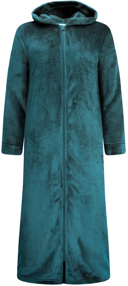Gaubert® Gaubert Dames Extra Lange Fleece Badjas Met Rits En Capuchon – Teal Groen
