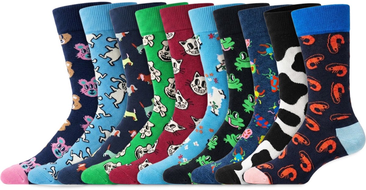 10 Paar – Happy Socks – Thema Dieren – Dames & Heren – Katoen – Diverse Kleuren