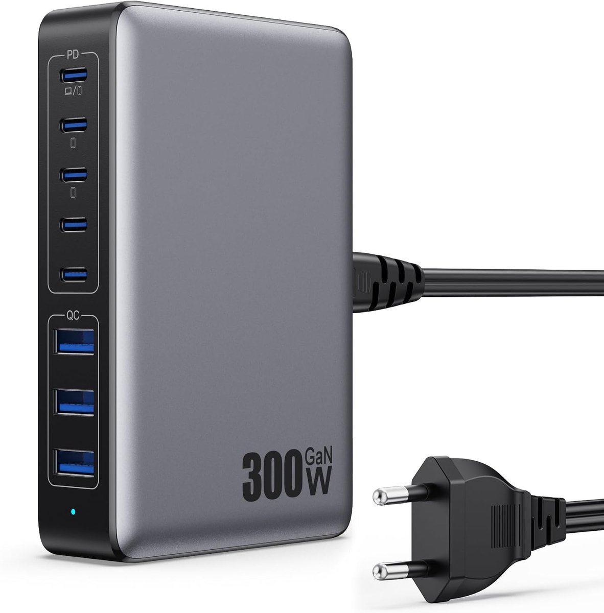 300 W oplader USB C Multiple GAN IV 8-poort, 100 W, snellader, PD QC PPS, multiple voeding type C, compatibel met MacBook Air/Pro, iPhone, iPad Pro, Samsung Galaxy, zwart