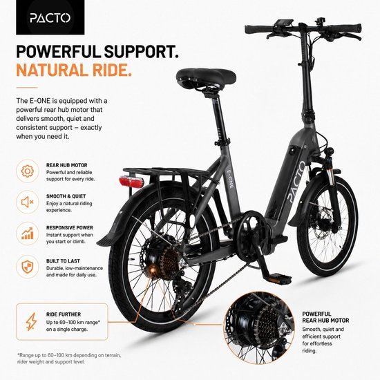 PACTO E-ONE - elektrische vouwfiets - lage instap - Shimano 7 speed - Schijfremmen - Grijs van PACTO — afbeelding 2