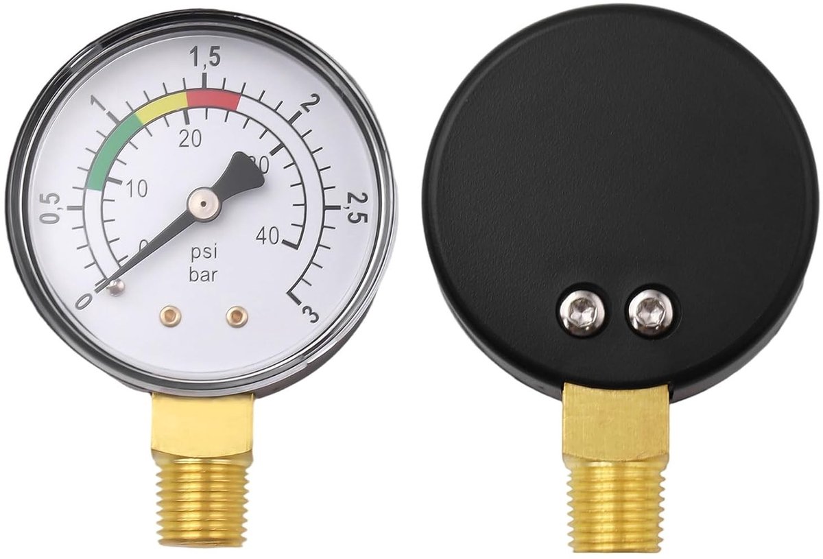 Drukmeter voor Zwembaden en Compressoren 0-3 Bar | Waterdrukmeter voor Filters en Gasgebruik