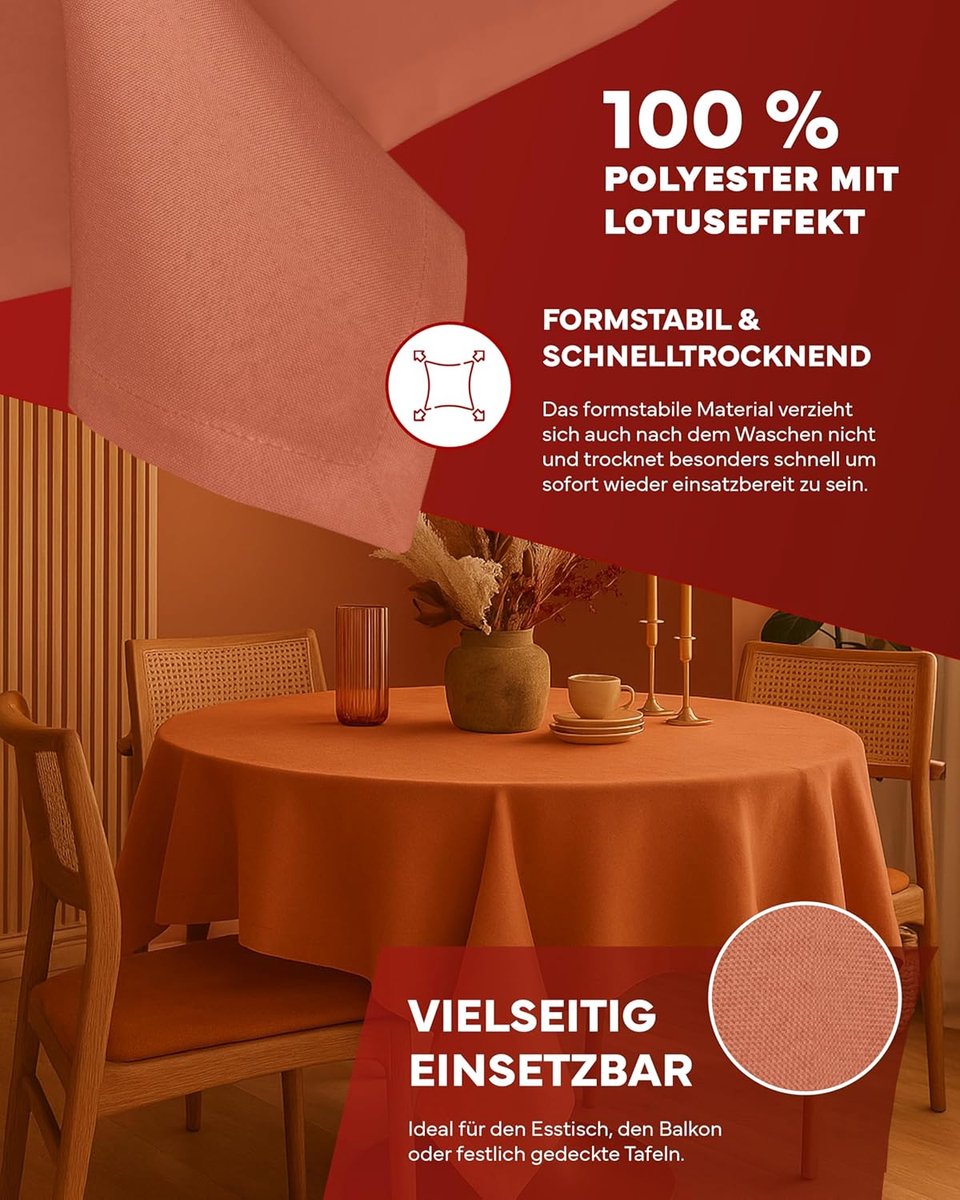 Tafelkleed rond 160 cm - terracotta linnenlook - vlekbescherming - strijkvrij - ShopVlot