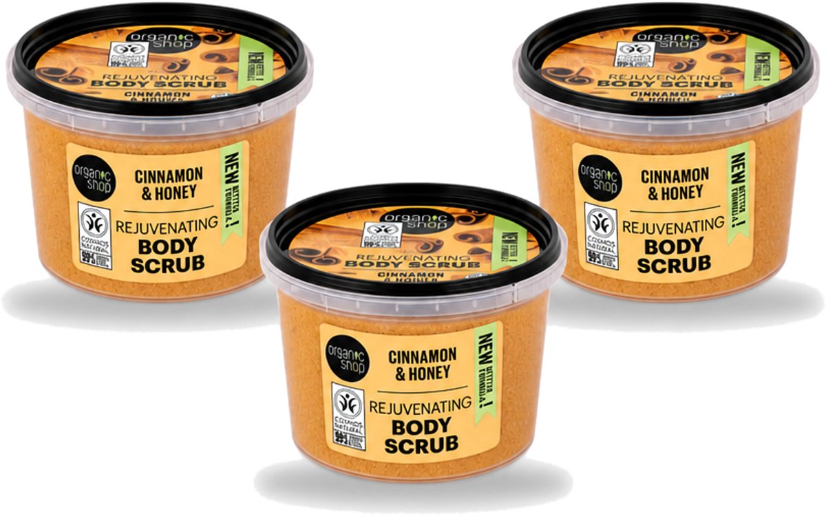 3 x Organic Shop - Rejuvenating Body Scrub Cinnamon - Exfoliërend en Hydraterend - 250 ml - Voordeelverpakking - 3 stuks