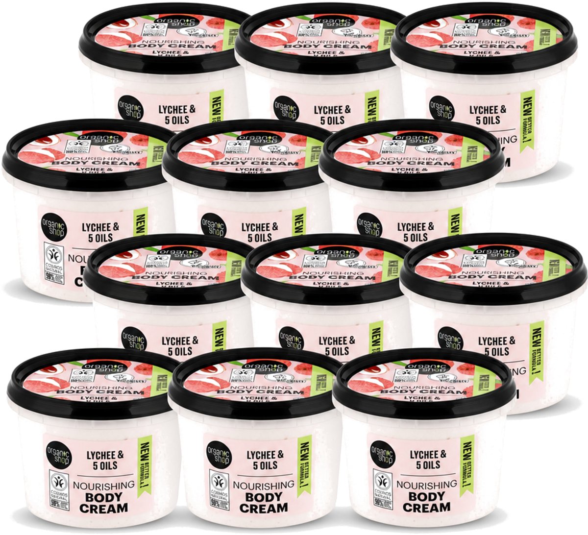 12 x Organic Shop - Nourishing Body Cream Lychee - Hydraterend en Voedend - 250 ml - Voordeelverpakking - 12 stuks