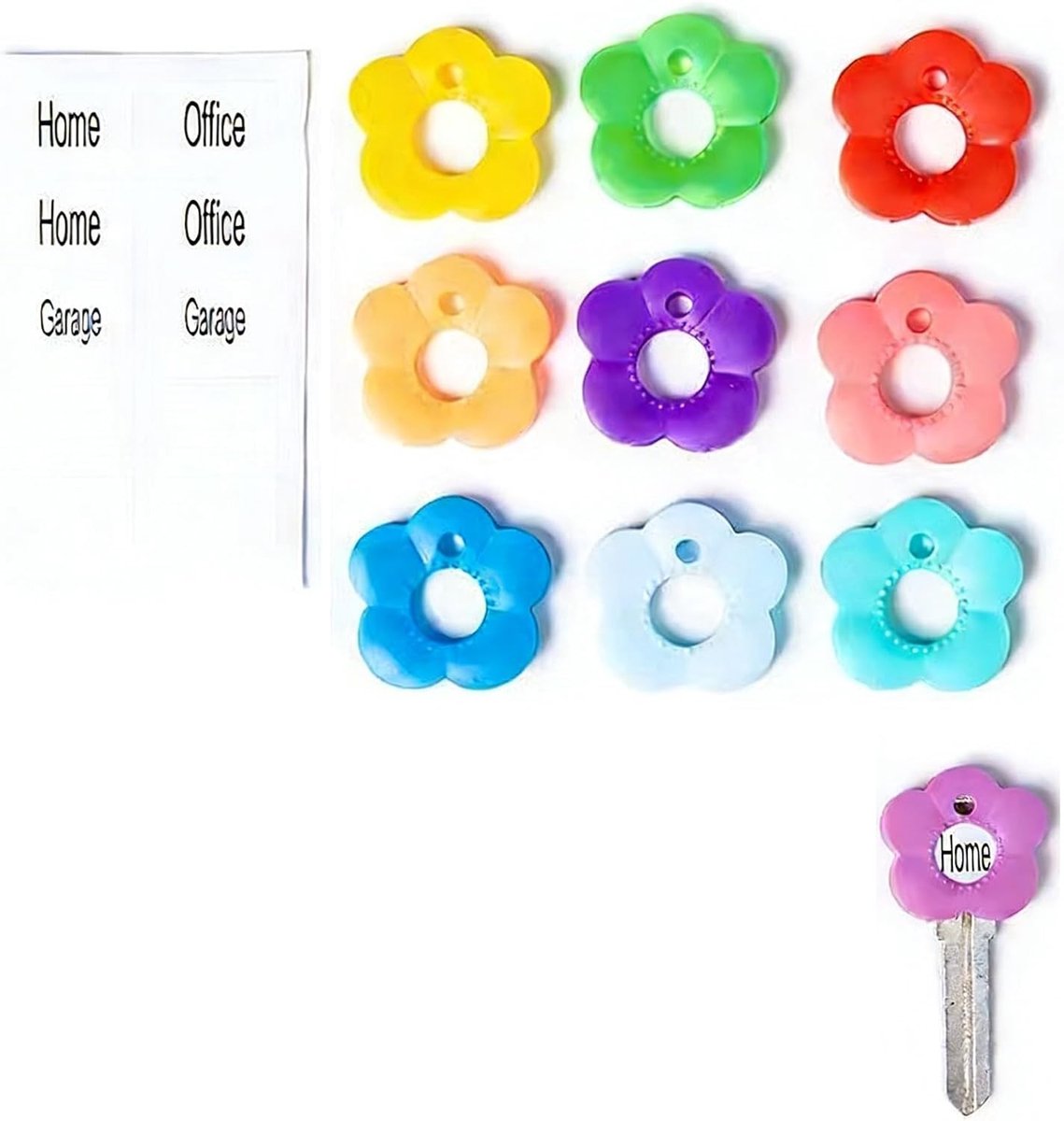 Kleurrijke Sleutelhulsjes van Silicone, 9 Stuks, Met Labels voor Sleutelidentificatie, Zachte en Rekbare Sleutelaccessoires voor Eenvoudige Sleutelherkenning