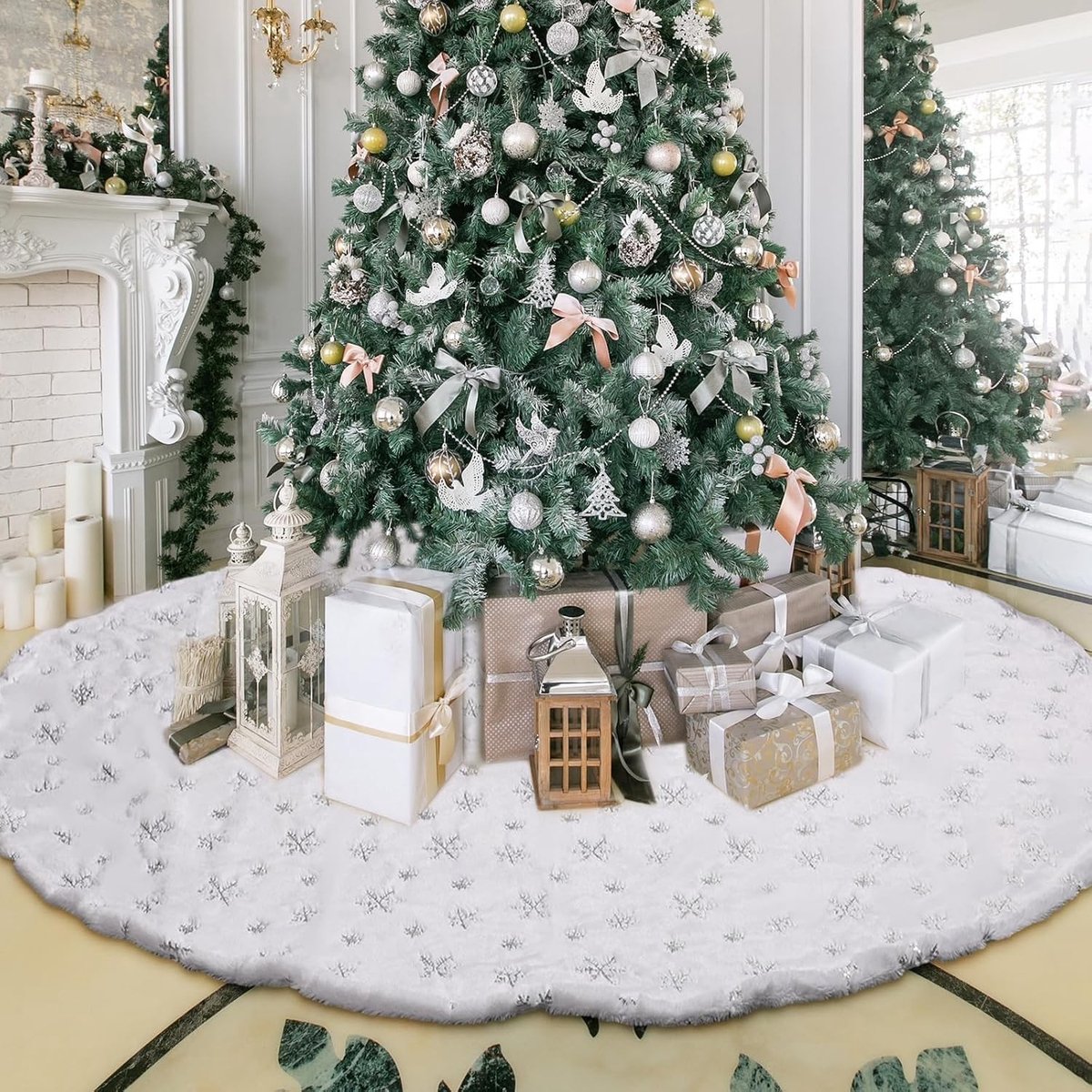 78 cm Pluche Basis voor Kerstboom, Witte Kerstboomdecoratie, Sequin Tapijt voor Feestdagen en Decoratie