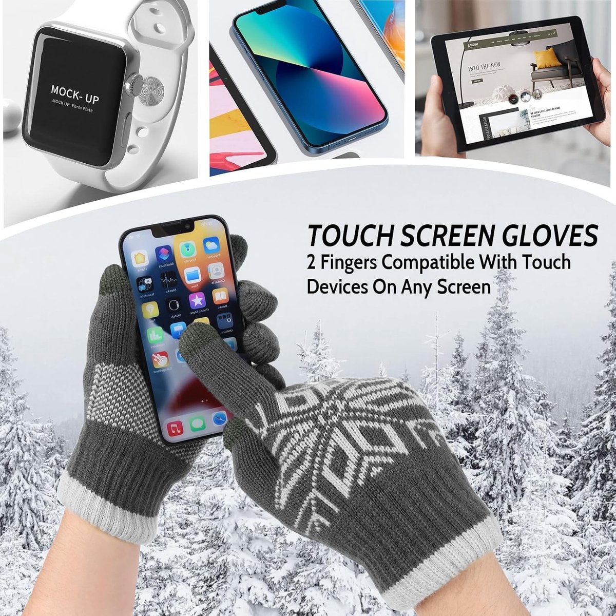 Winterhandschoenen voor Dames - Warme Touchscreen Handschoenen met Zachte Gebreide Voering en Elastische Manchet voor Koude Dagen