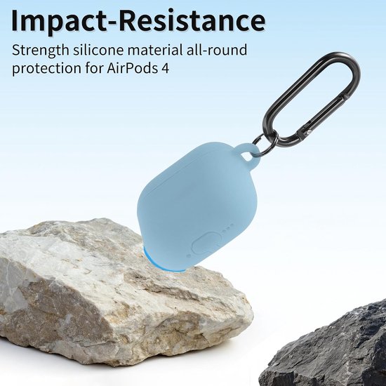 Hoes voor AirPod 4, siliconen beschermhoes voor AirPod 4, stootvaste hoes voor AirPod 4e generatie met karabijnhaak, front-led, zichtbaar, hemelsblauw — afbeelding 5
