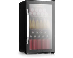 Klarstein Drankkoeler minikoelkast met glazen deur, minikoelkast voor op de kamer, kleine met verstelbare schappen, kleine koelkast van 80 liter, stille koelkast voor binnen en buiten - Drankkoelkast - Touch - Zwart - Drankenkoeler
