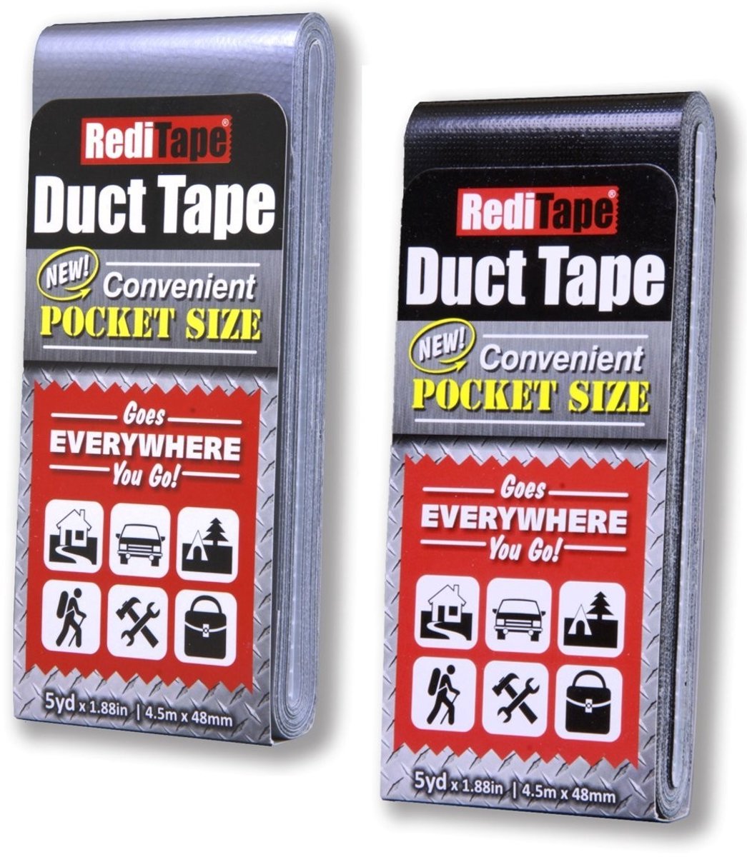 Duct tape - Zilver en Zwart - 1,8 cm x 4,6 m - Platte Reisformaat Reparatietape - Voor Noodgevallen en Ambachten