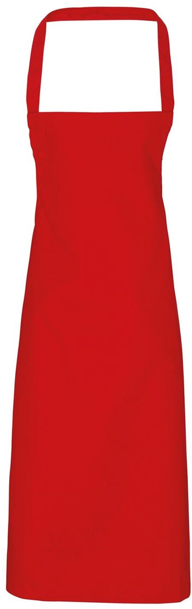 Schort, voorgekrompen absorberende katoenentwill, halterschort | Organische katoen | Banden van dezelfde stof | Lengte vanaf de taille 62 cm Kleur Rood