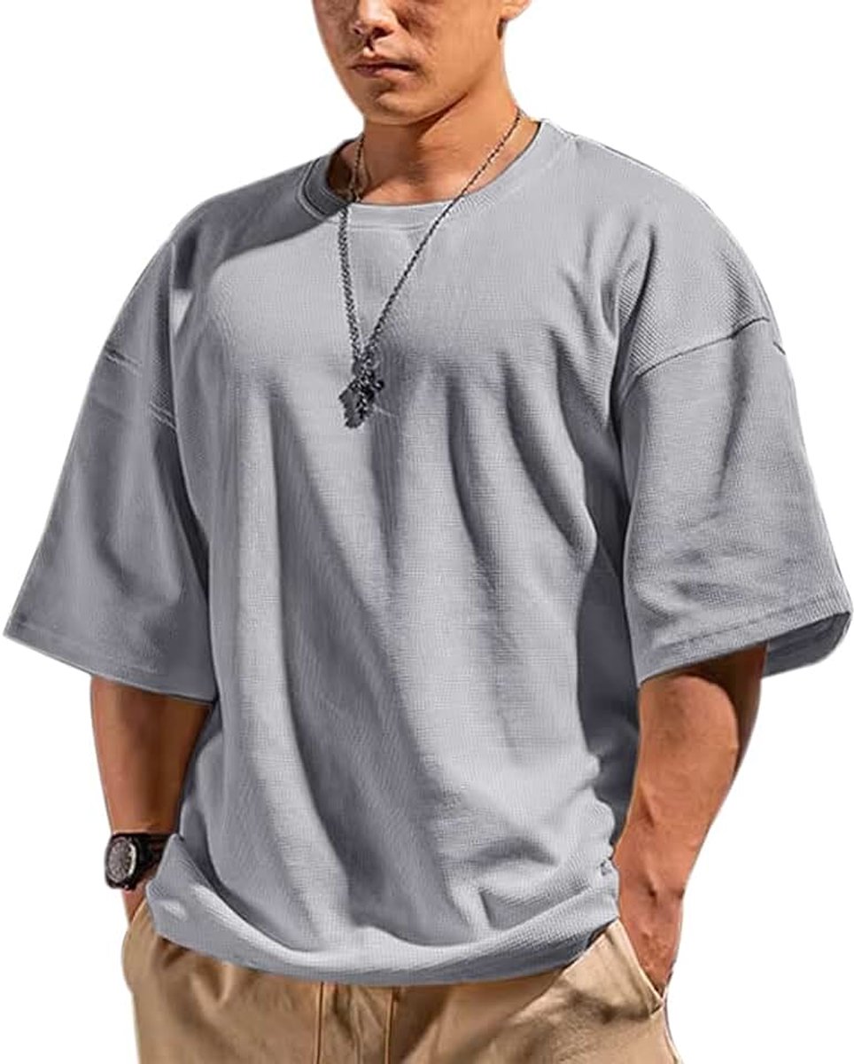 Basic Lange Mouw Wafel Sweatshirt Losse Fit Workout Pullover Ronde Hals Shirt