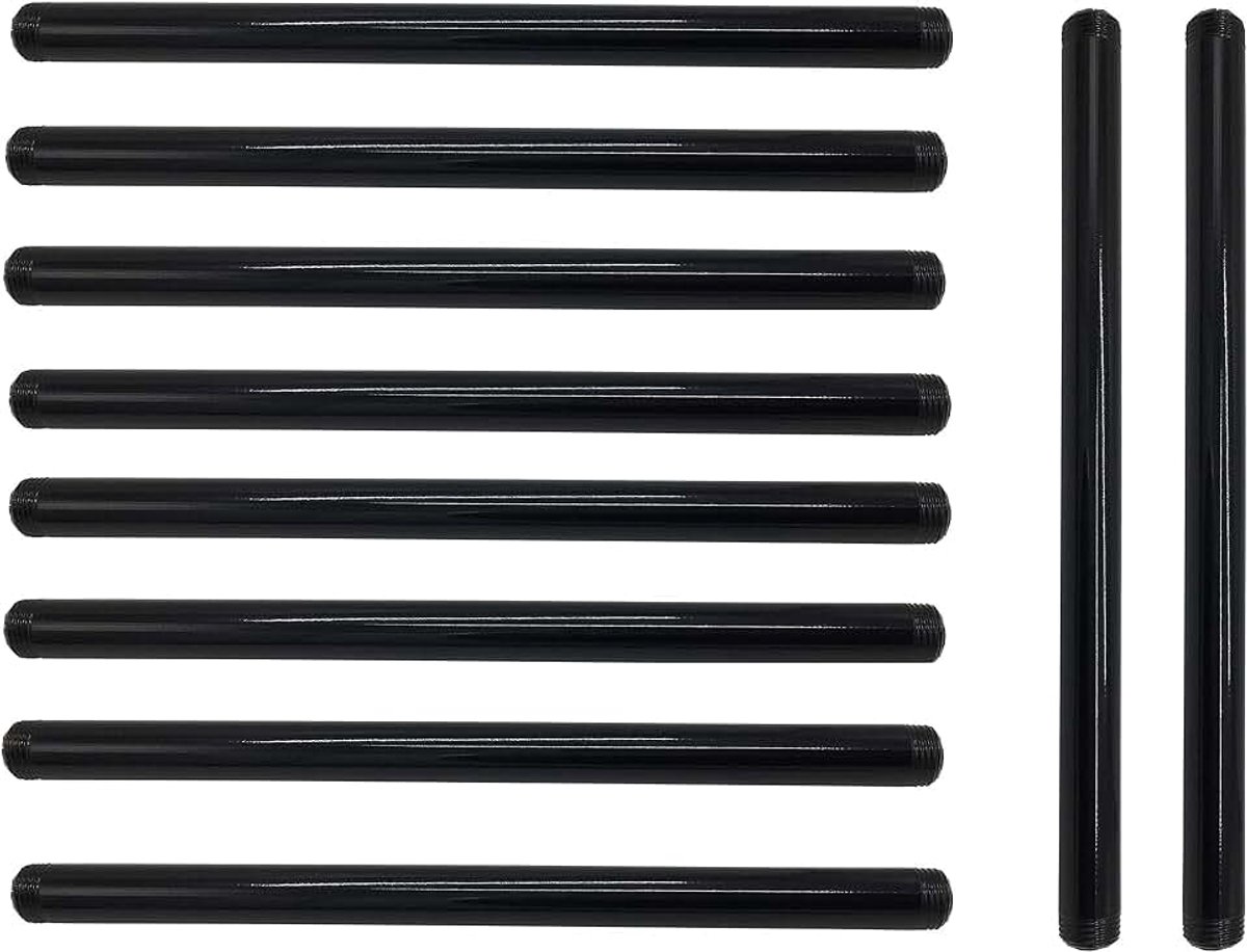 3/4 Inch Mallealbe gietijzeren buis, voorgesneden, industrieel staal zwart past standaard een halve inch zwarte schroefdraad buizen tepels en fittingen, bouw vintage doe-het-zelf meubels, 10 stuks (12