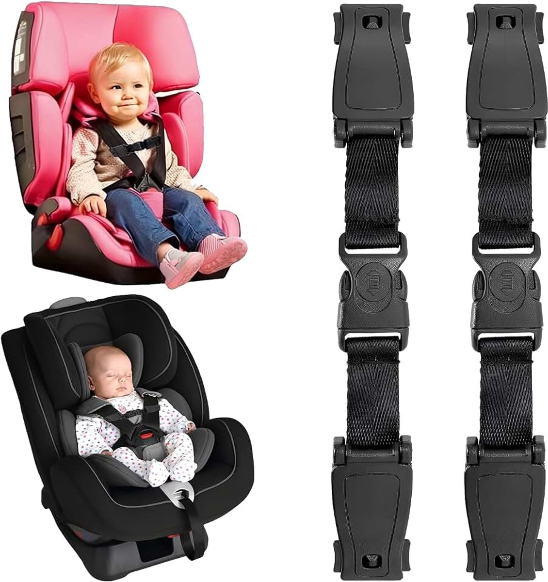Babyzitje, autoveiligheidsgordelklem voor kinderen, gordelversteller van ademend 3D-mesh, beschermt tegen breken nek en borst