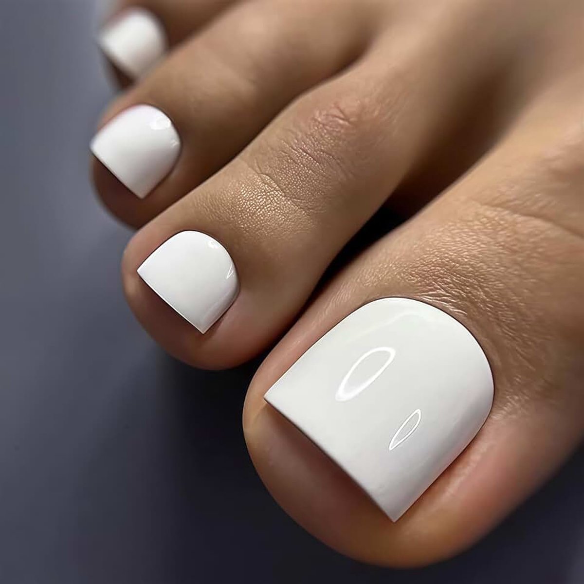 Teennagels, kort vierkant, kunstteennagels om op te plakken, glanzende zelfklevende teennagels, press-on voor zomer, vakantie en strand