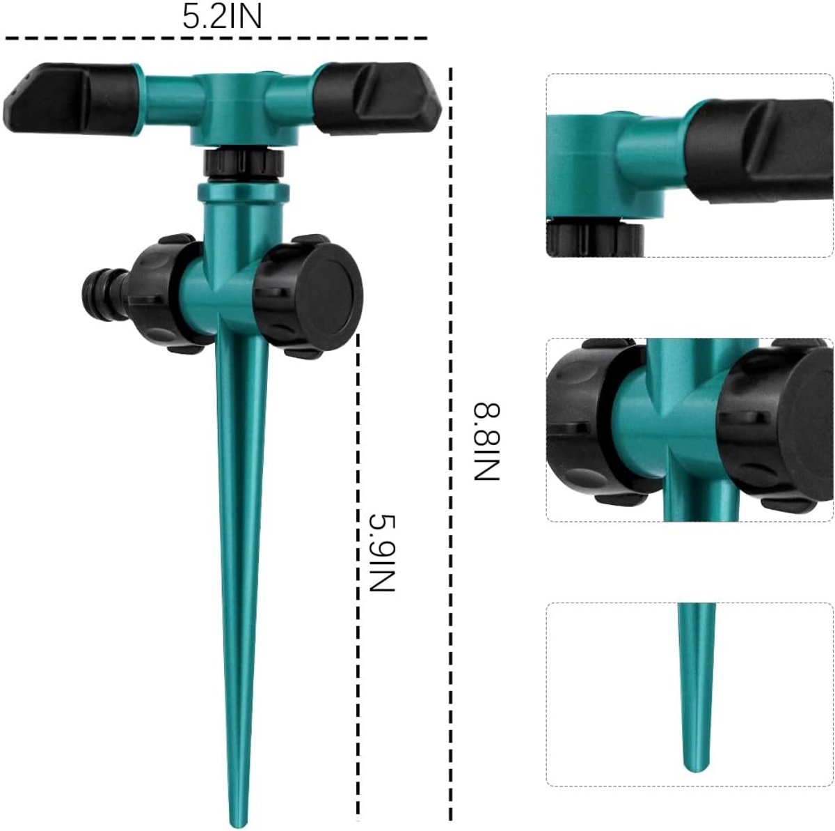 Automatische 360° Rotatable Tuinsproeier met 3 Armen, Verstelbare Irrigatiesysteem voor Groenten, Bloemen en Gras