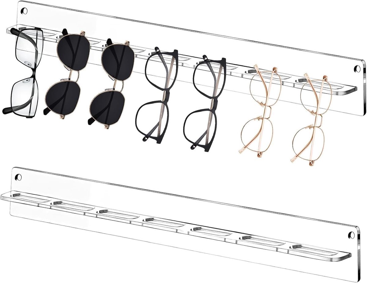 2 Stuks Acryl Brilhouder Wandmontage Organizer voor het Ophangen van Brillen - Ideaal voor Entree en Ruimtebesparing