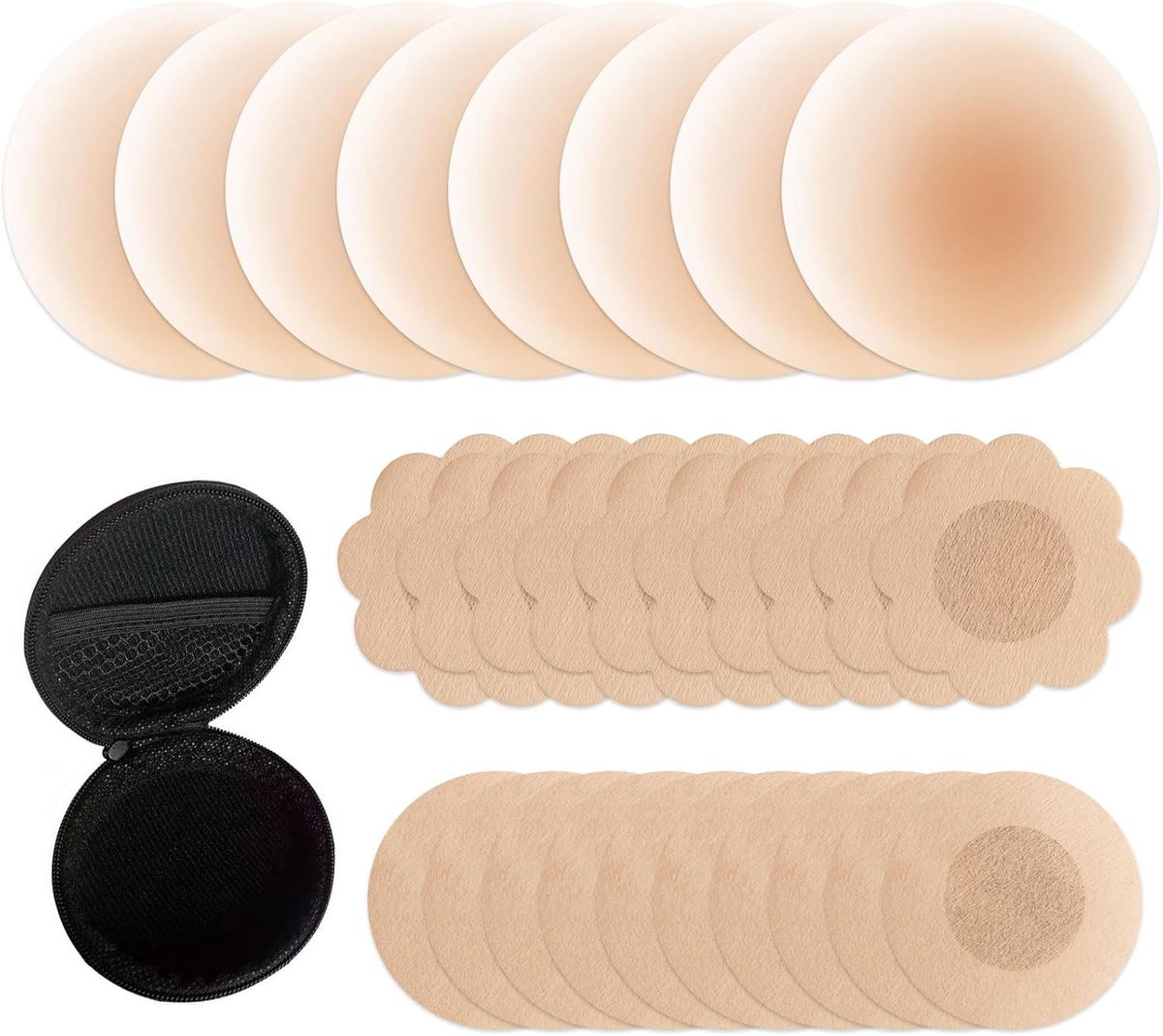 Herbruikbare en Wegwerp Tepelbeschermers, 4 Nipple Pads en 10 Wegwerp Covers, Inclusief Opbergdoos, Robuust en Onzichtbaar, Zweetbestendig en Comfortabel