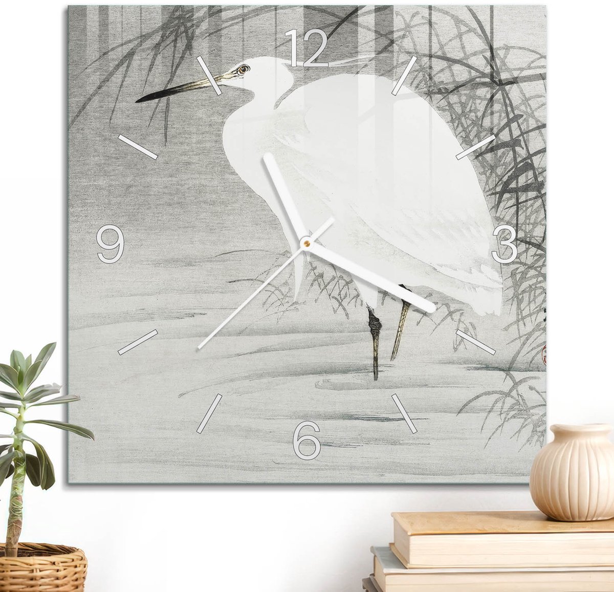 ArtPrintCave Wit Glazen Klok - 30x30 cm - Wandklok Vierkant - Stille Elegantie Wandklok Keuken - Natuur Unieke Klok - Witte Klokwijzers
