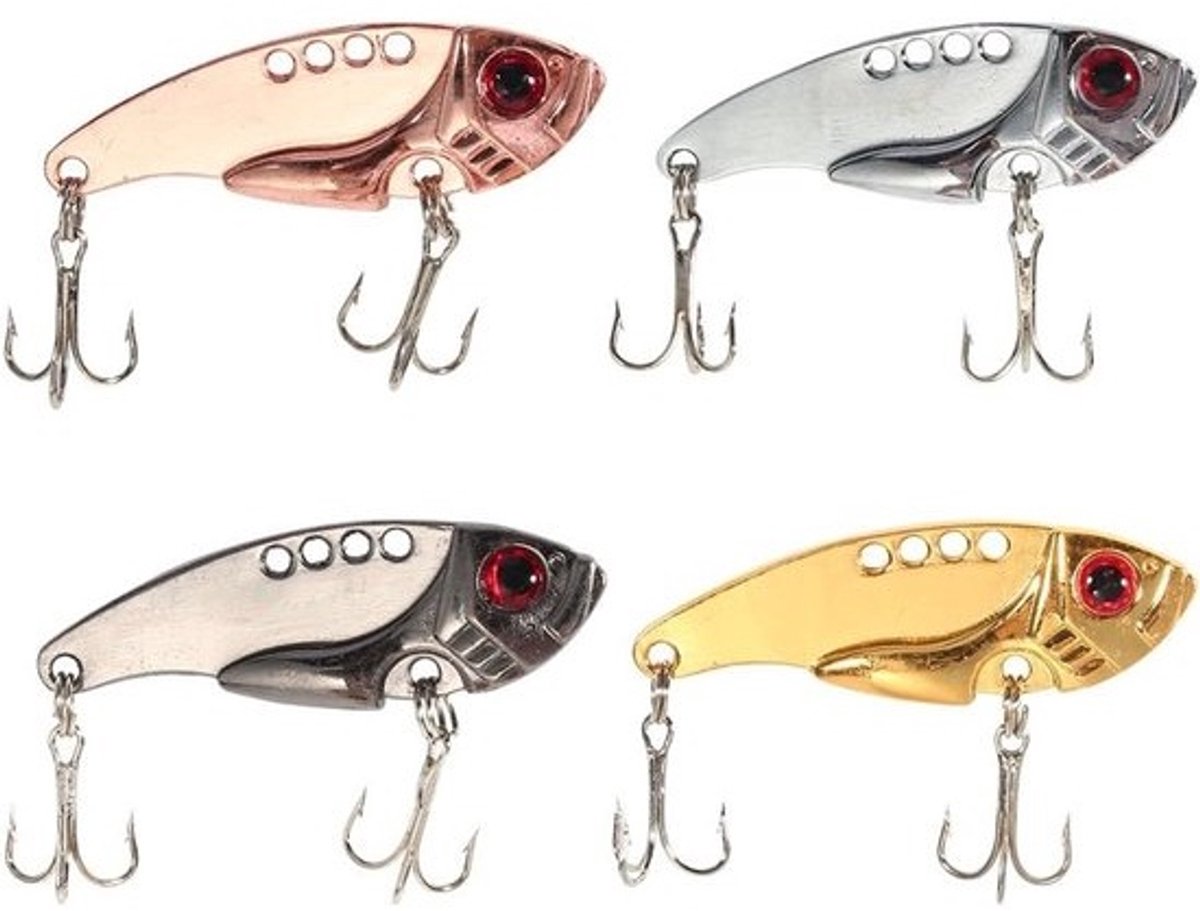 Set van 4 Stuks 55mm VIB Lures - Crankbait Spinner en Vissen Lepel met Driedubbele Haken voor Zoet- en Zoutwatervisserij