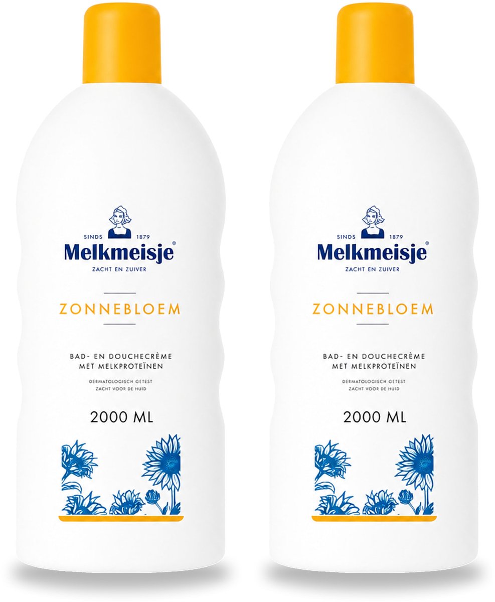 2 x Melkmeisje – Bad & Douchecrème – Zonnebloem – 2000 ml - Voordeelverpakking - 2 stuks