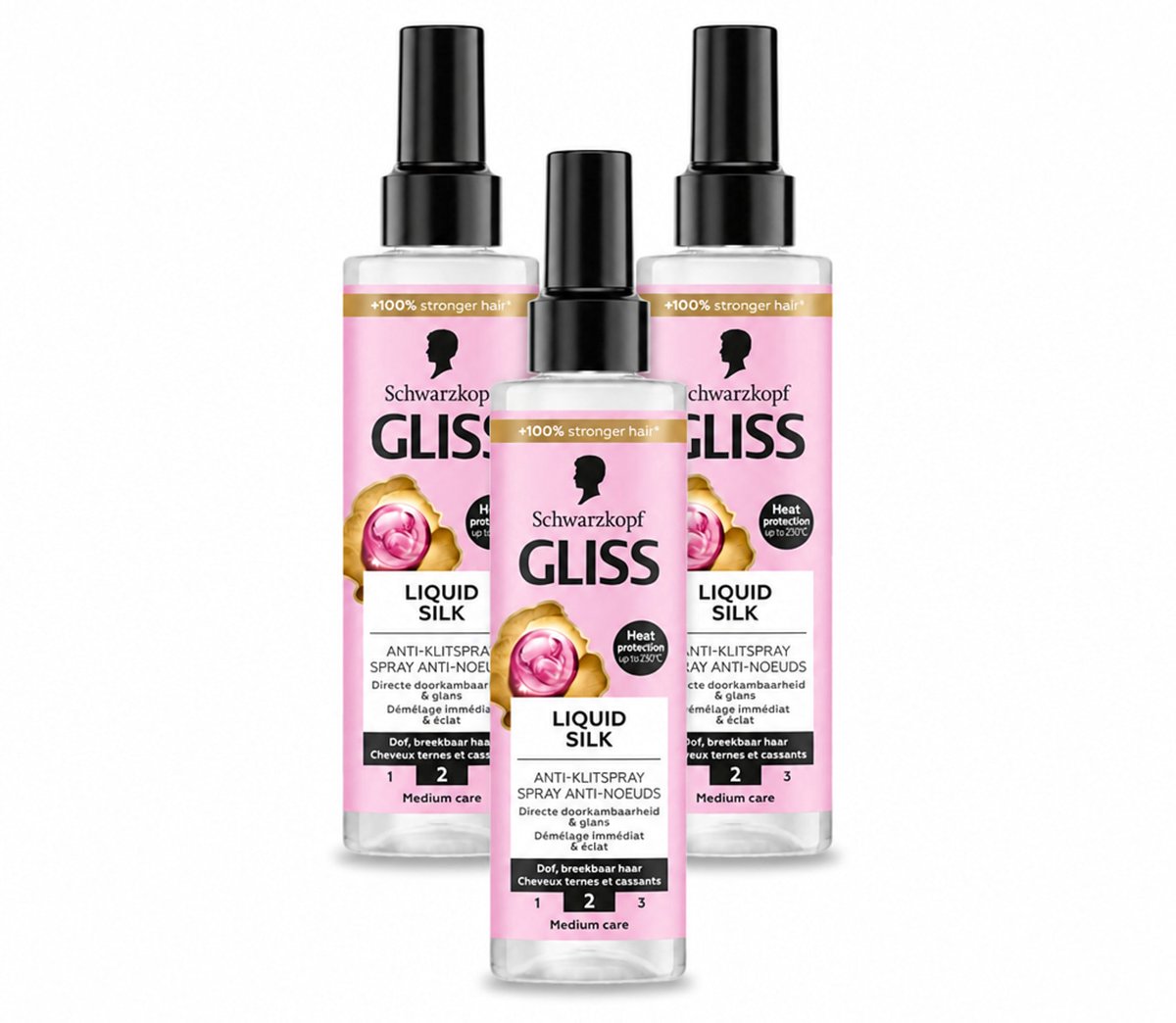 3 x Gliss - Anti-Klit Spray Liquid Silk Gloss voor Glanzend en Klitvrij Haar - 200 ml - Voordeelverpakking - 3 stuks